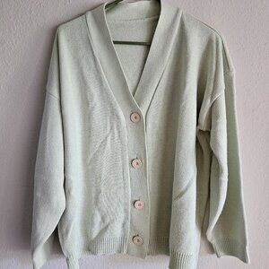 Light Mint Green Solid Knitted Long Sleeved Cardigan One Size, fits S/M
